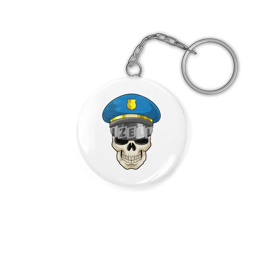 Skull as Police officer with Police hat Anahtarlık