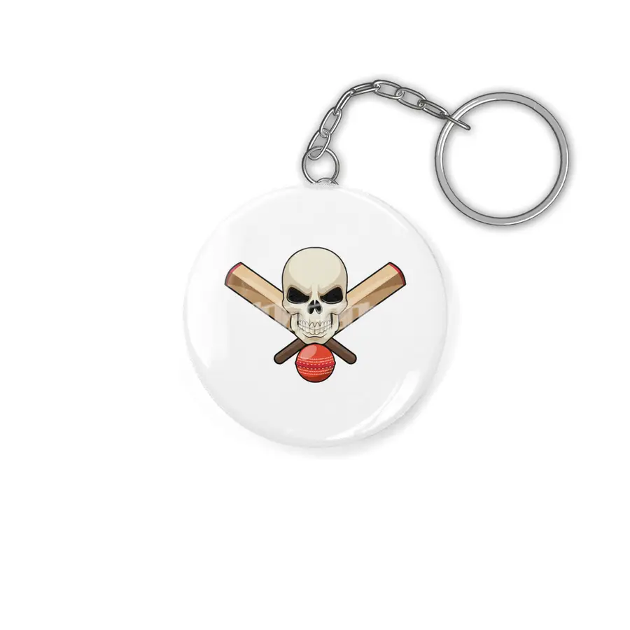 Skull at Cricket with Cricket bat Anahtarlık