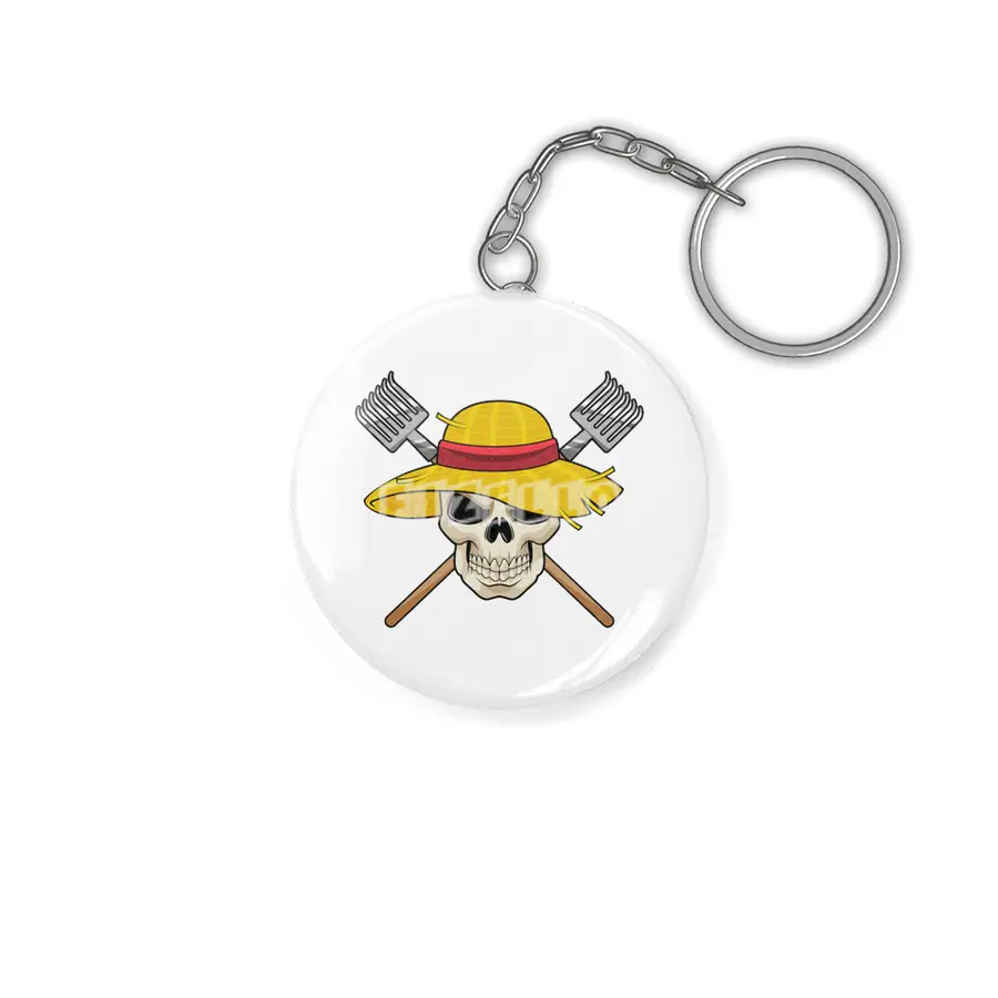Skull with Hat as Farmer with Rake Anahtarlık
