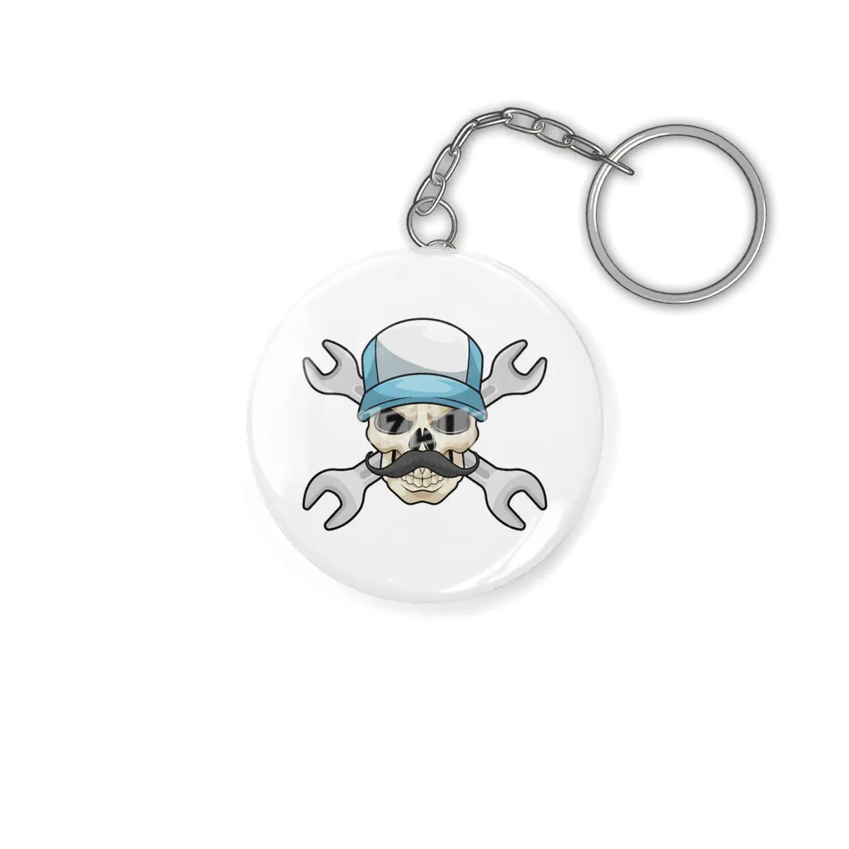 Skull with Mustache & Wrench Anahtarlık