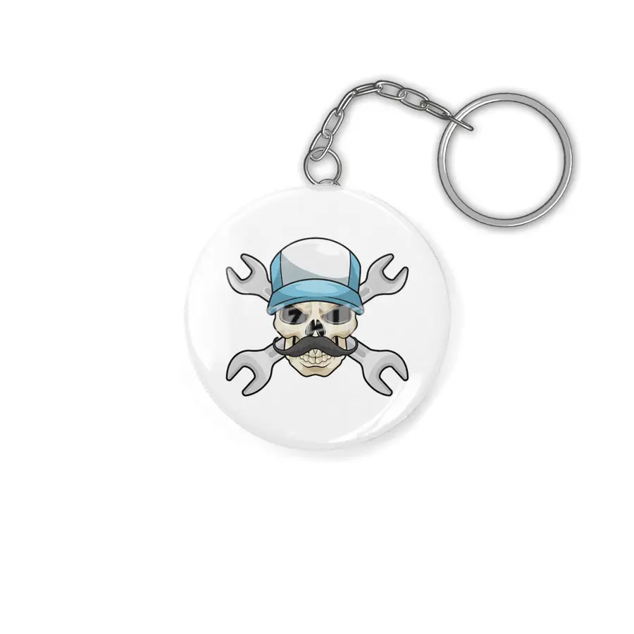 Skull with Mustache & Wrench Anahtarlık