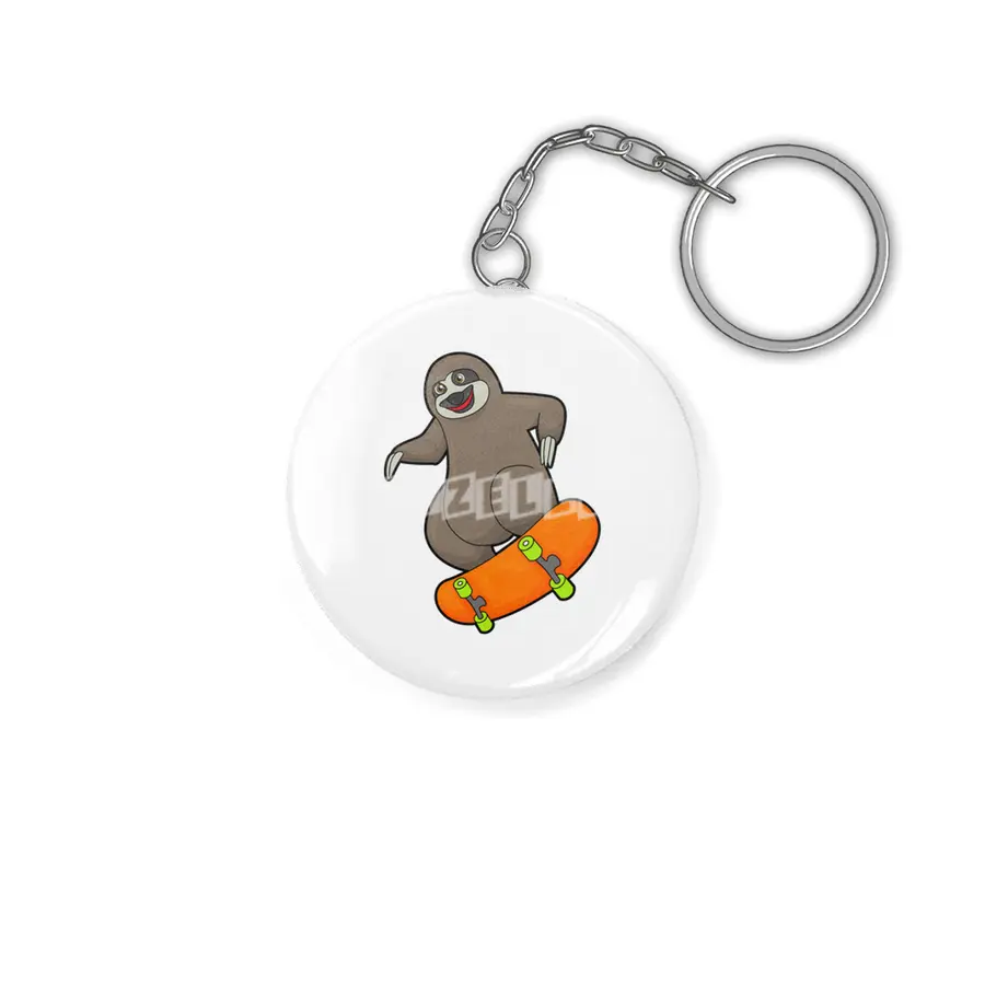 Sloth as Skater with Skateboard Anahtarlık