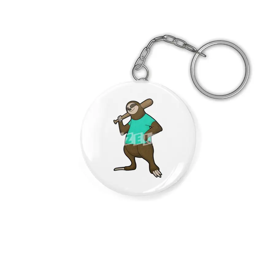 Sloth at Baseball with Baseball bat Anahtarlık