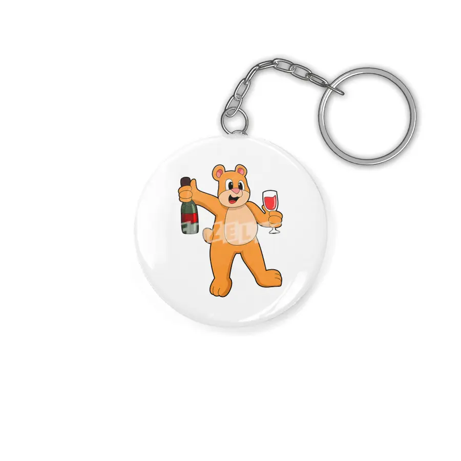 Bear with Glass of Wine & Bottle Wine Anahtarlık