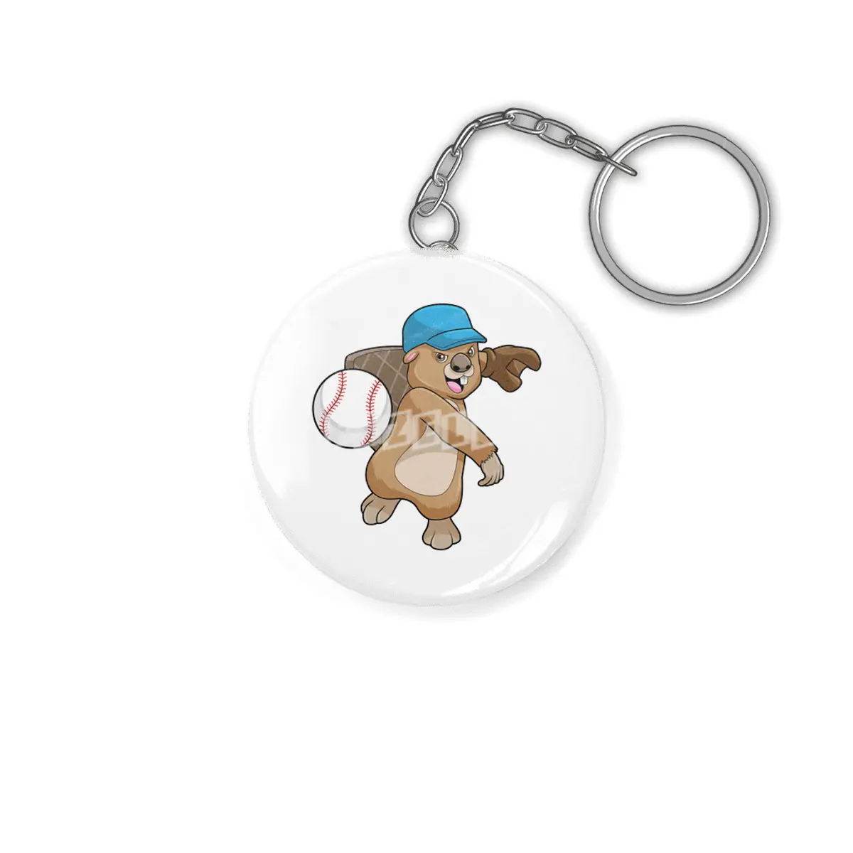 Beaver at Baseball Sports with Cap Anahtarlık
