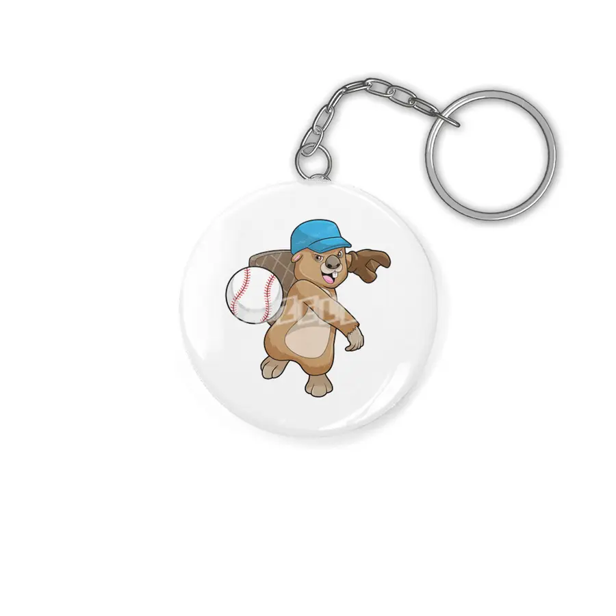 Beaver at Baseball Sports with Cap Anahtarlık