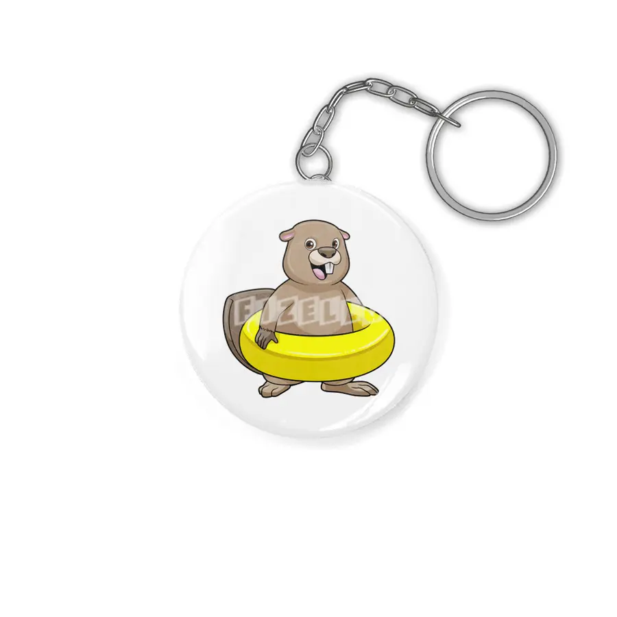 Beaver at Swimming with Swim ring Anahtarlık