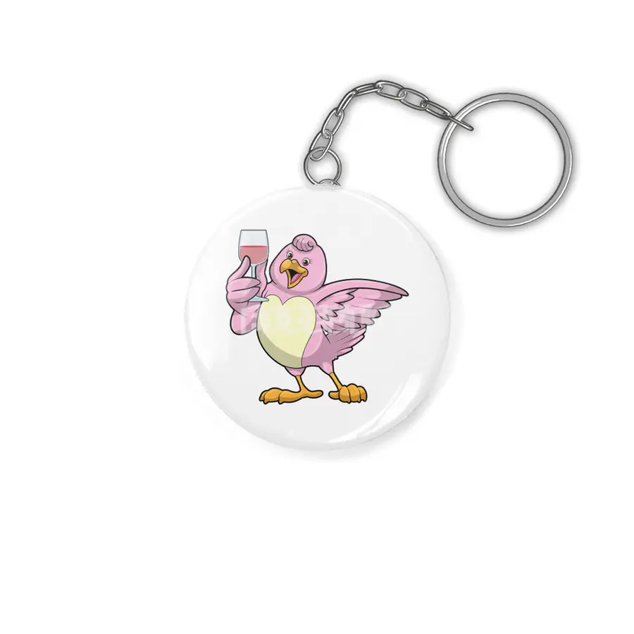 Bird with Glass of Red wine Anahtarlık