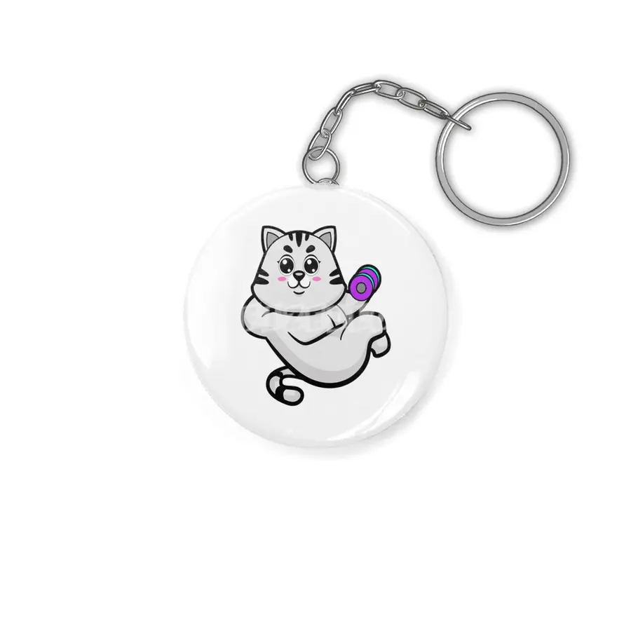 Cat as Bodybuilder with Dumbbell Anahtarlık