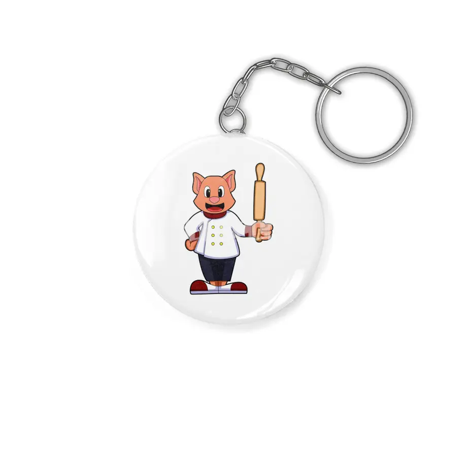 Cat as Cook with Cooking apron & Rolling pin Anahtarlık
