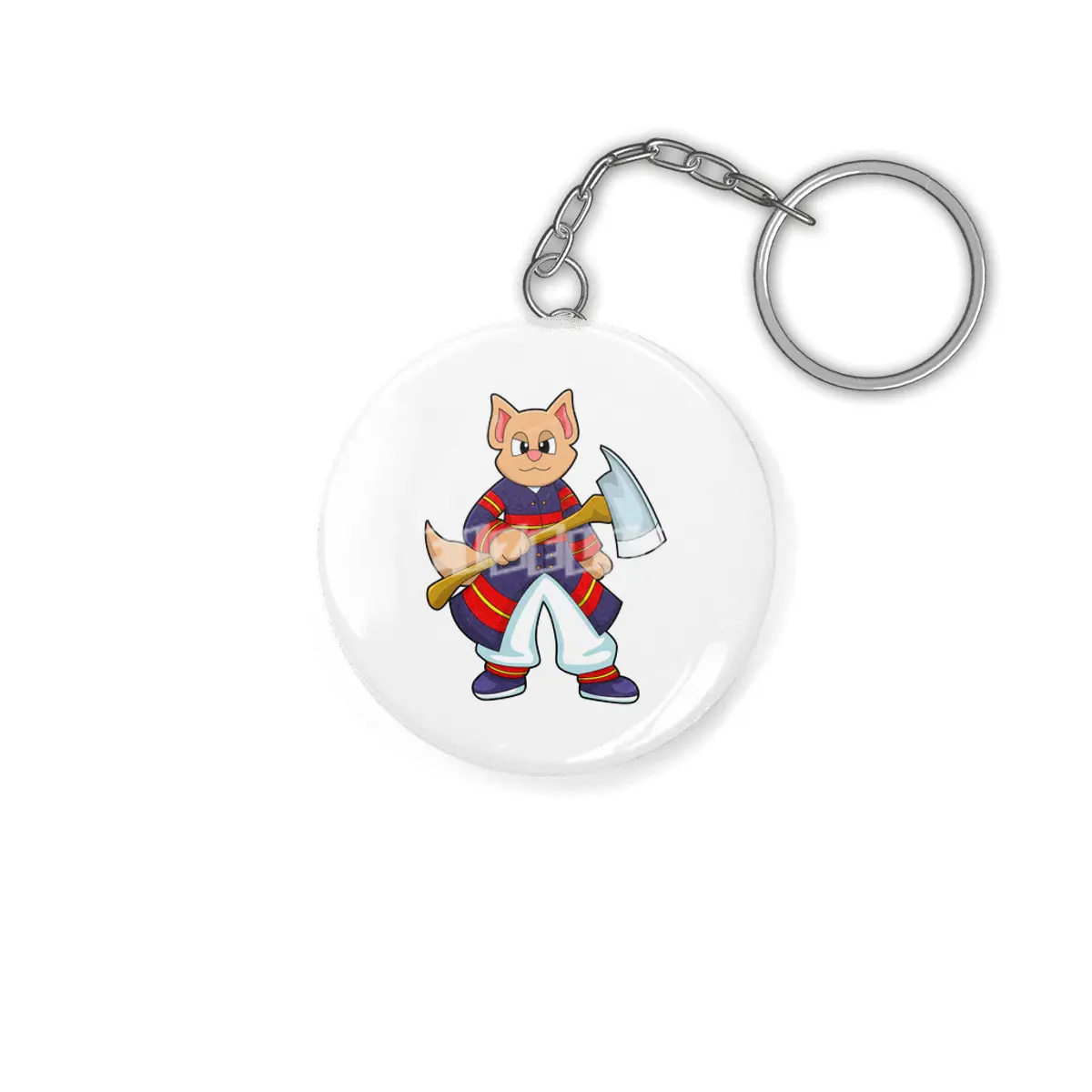 Cat as Firefighter at Fire department with Axe Anahtarlık