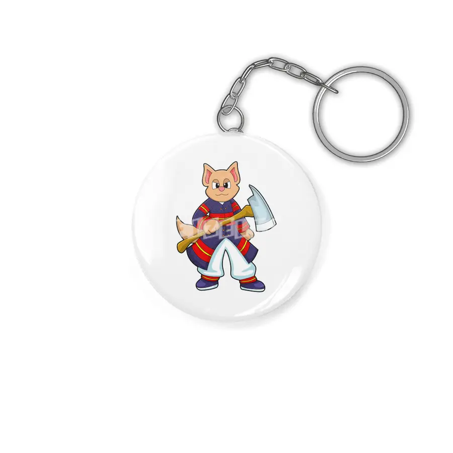 Cat as Firefighter at Fire department with Axe Anahtarlık