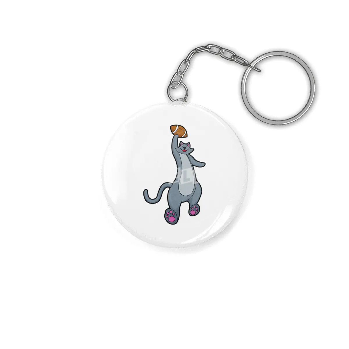 Cat as Football player with Football Anahtarlık