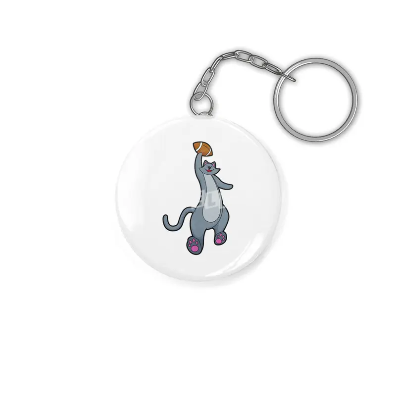 Cat as Football player with Football Anahtarlık