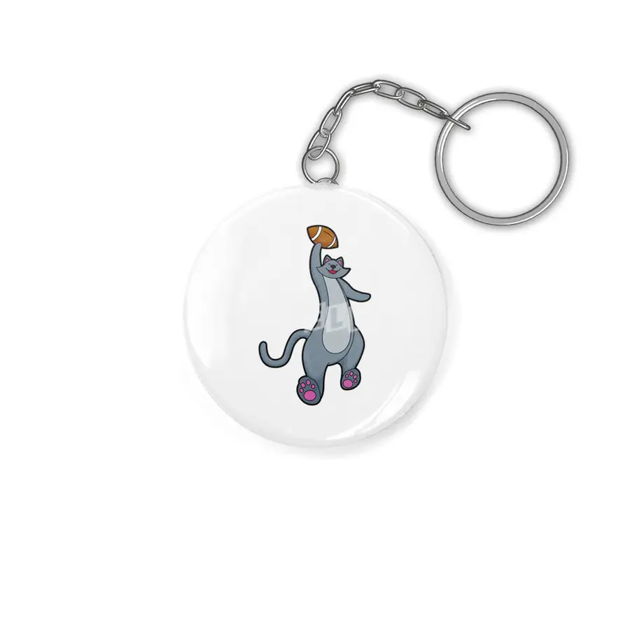 Cat as Football player with Football Anahtarlık