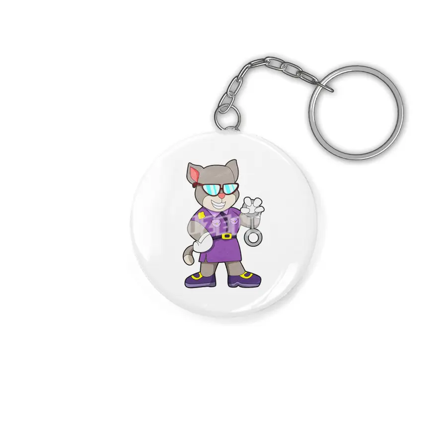 Cat as Policewoman with Gun - Police Anahtarlık