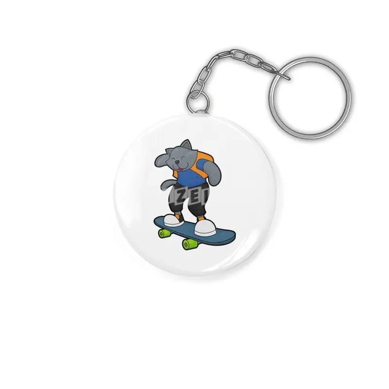 Cat as Skateboarder with Skateboard Anahtarlık