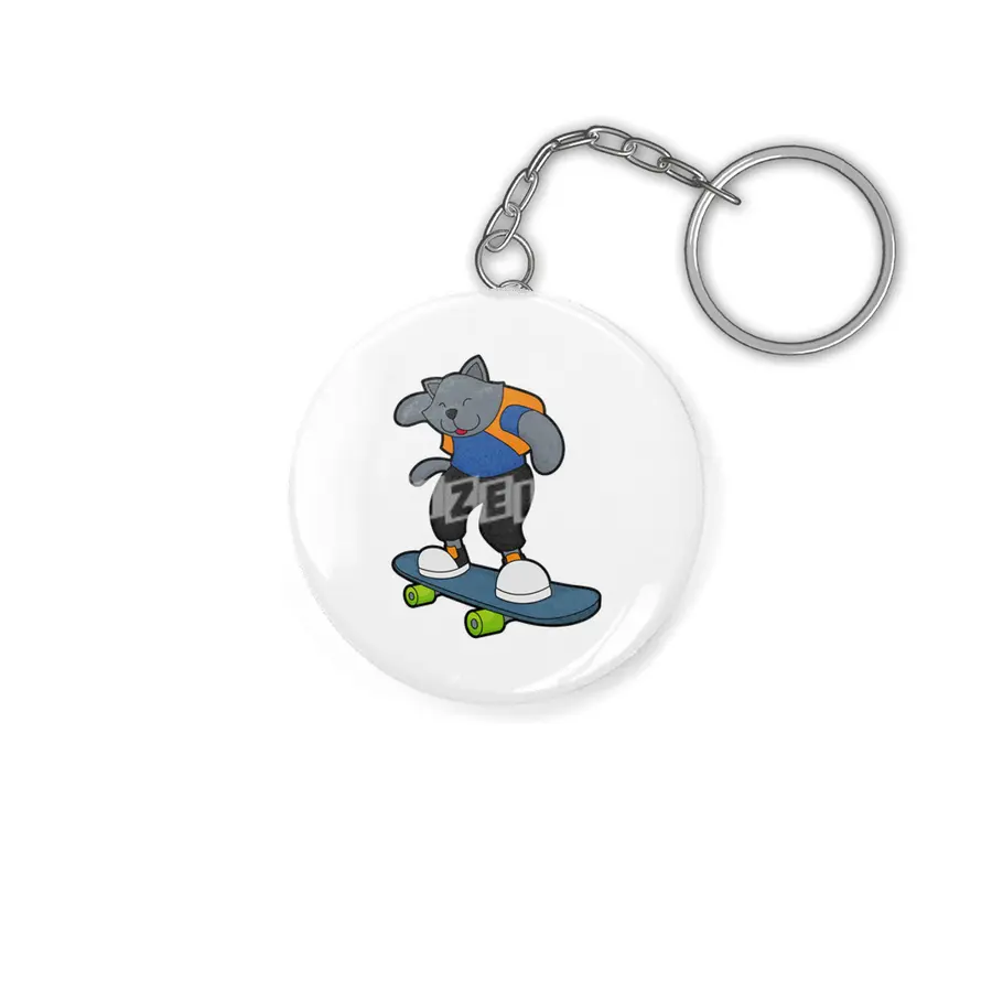 Cat as Skateboarder with Skateboard Anahtarlık