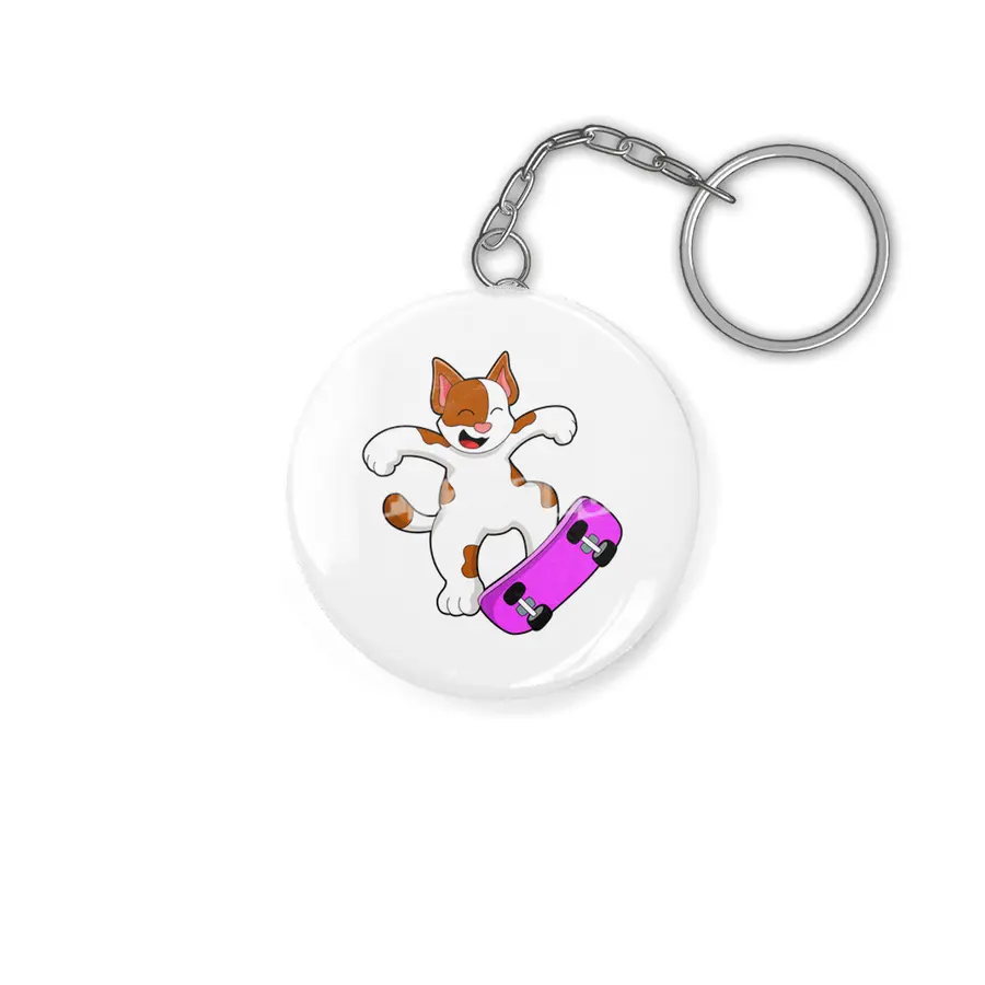 Cat as Skater with Skateboard Anahtarlık