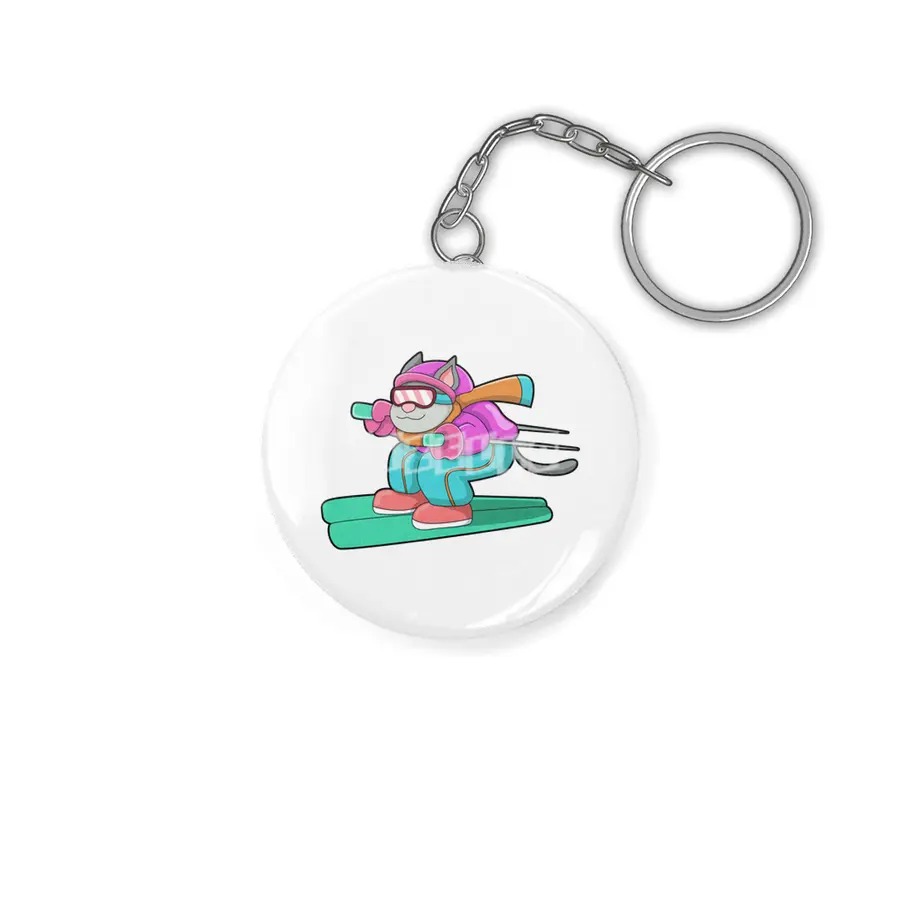 Cat as Ski jumper with Ski & Ski goggles Anahtarlık