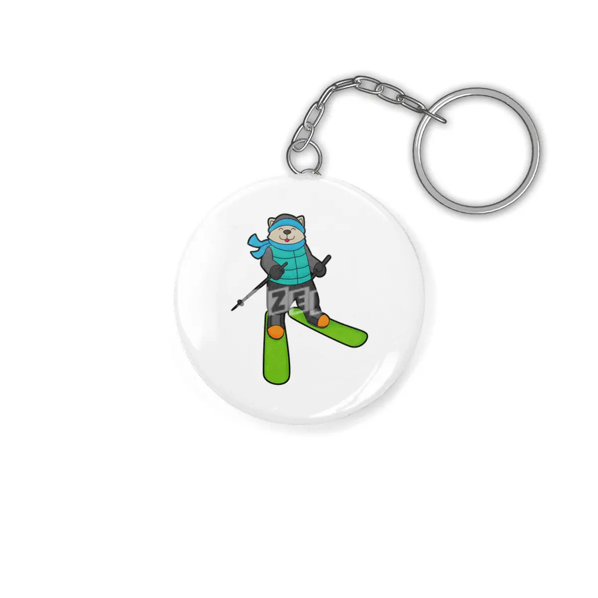 Cat as Skier with Ski Anahtarlık