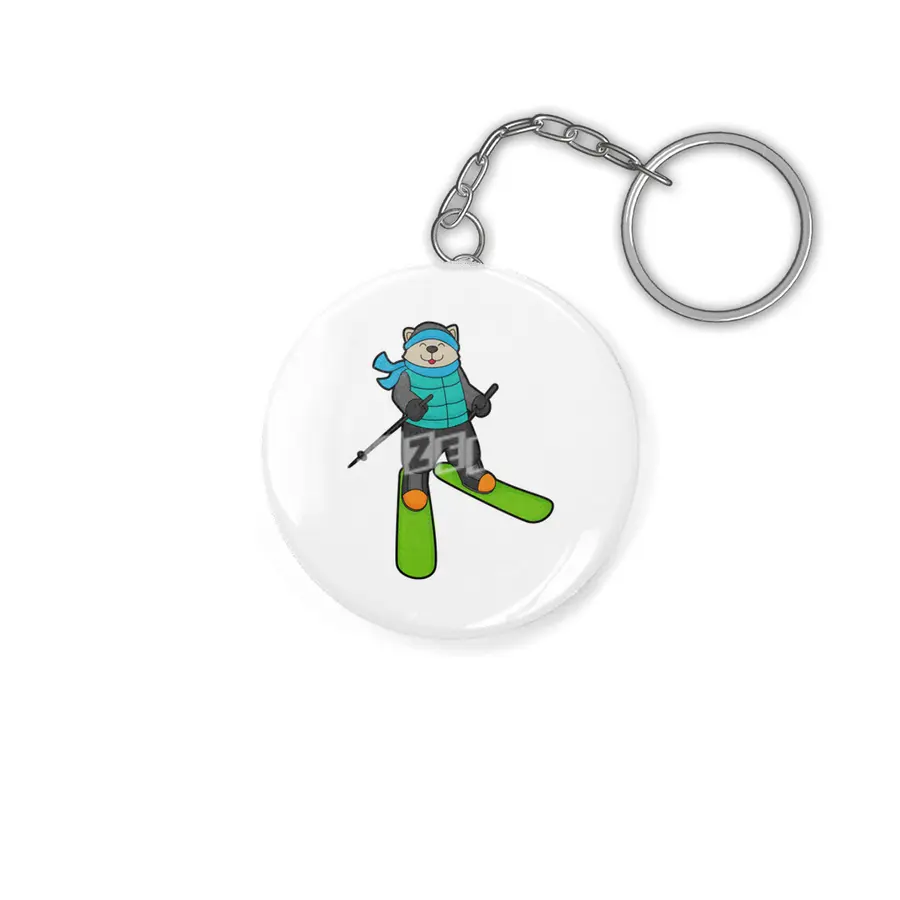 Cat as Skier with Ski Anahtarlık