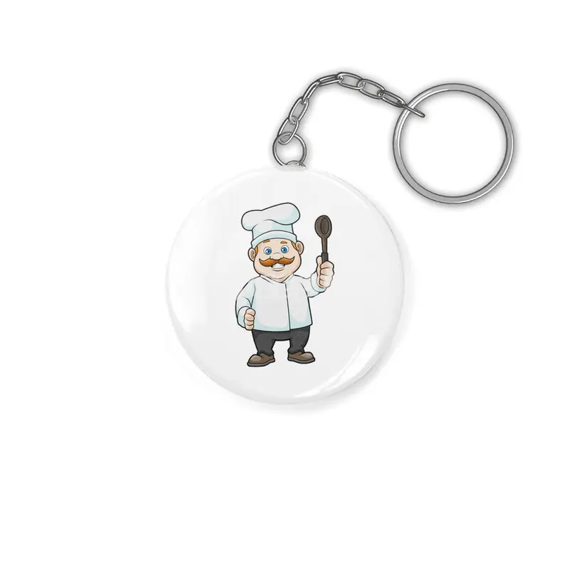 Chef with Chef's hat & Soup spoon Anahtarlık