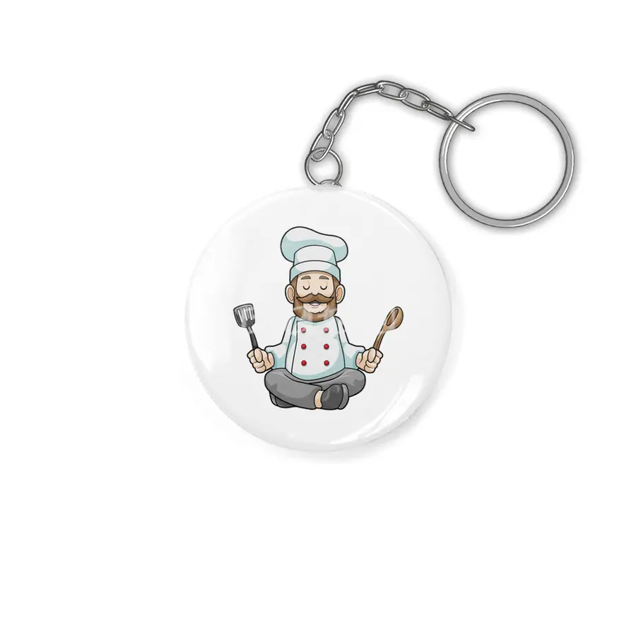 Chef with Cooking apron & Wooden spoon at Yoga Anahtarlık