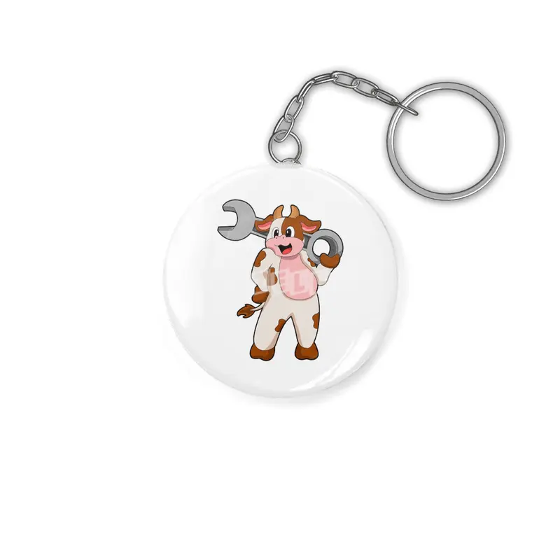 Cow as Mechanic with Wrench Anahtarlık