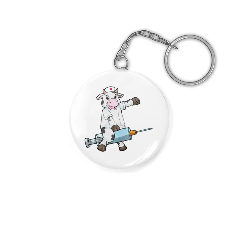 Cow as Nurse with Heart & Syringe Anahtarlık