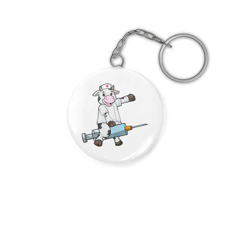 Cow as Nurse with Heart & Syringe Anahtarlık