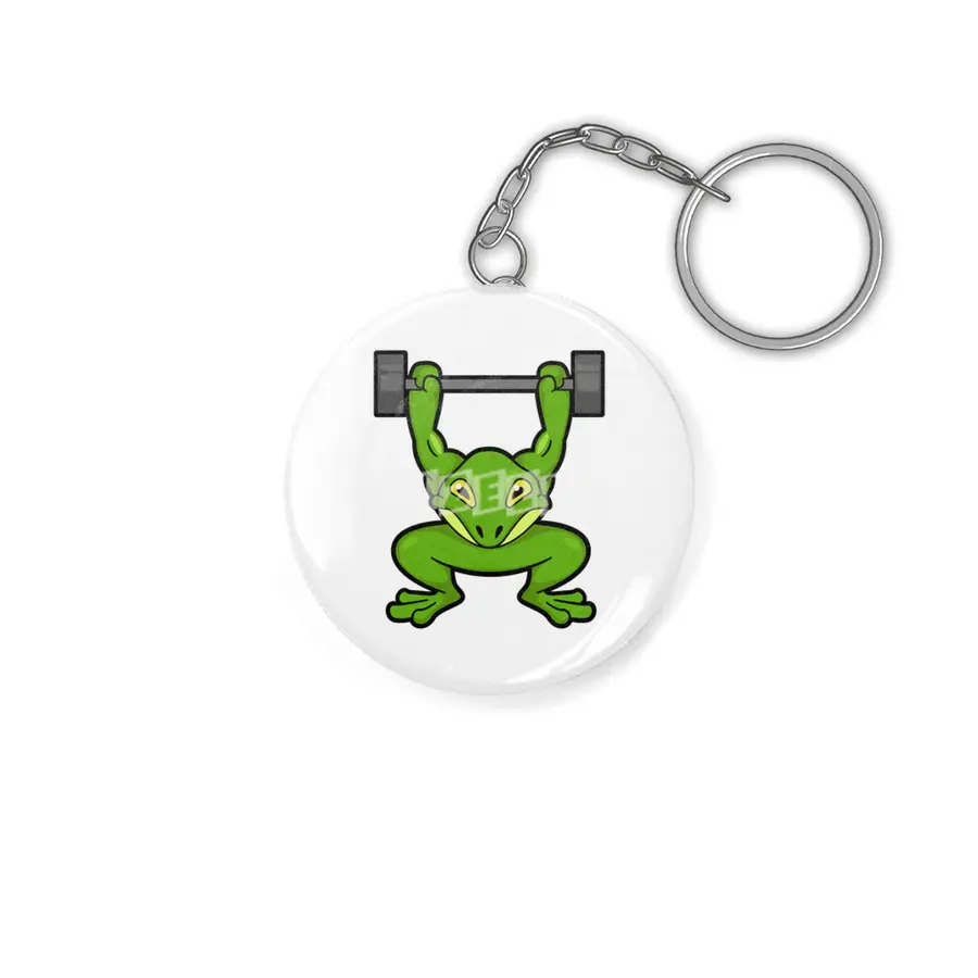 Frog at Bodybuilding with Barbell Anahtarlık