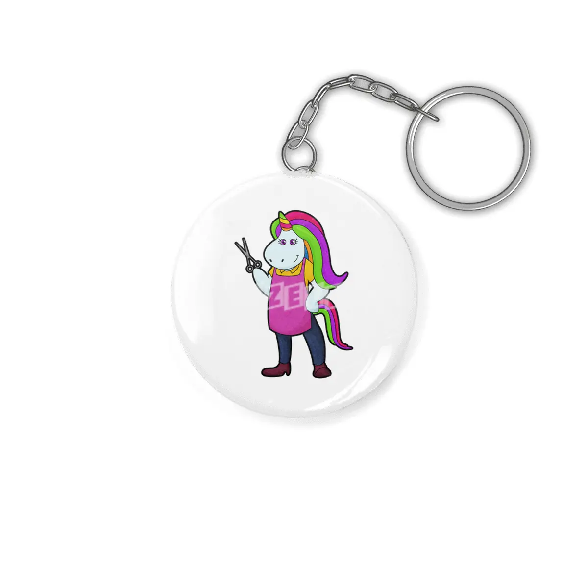 Unicorn as Hairdresser with Scissors Anahtarlık