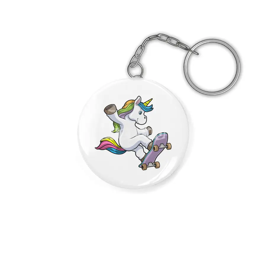 Unicorn as Skater with Skateboard Anahtarlık