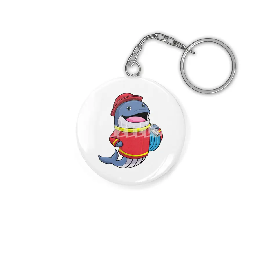 Whale as Firefighter with Hose Anahtarlık