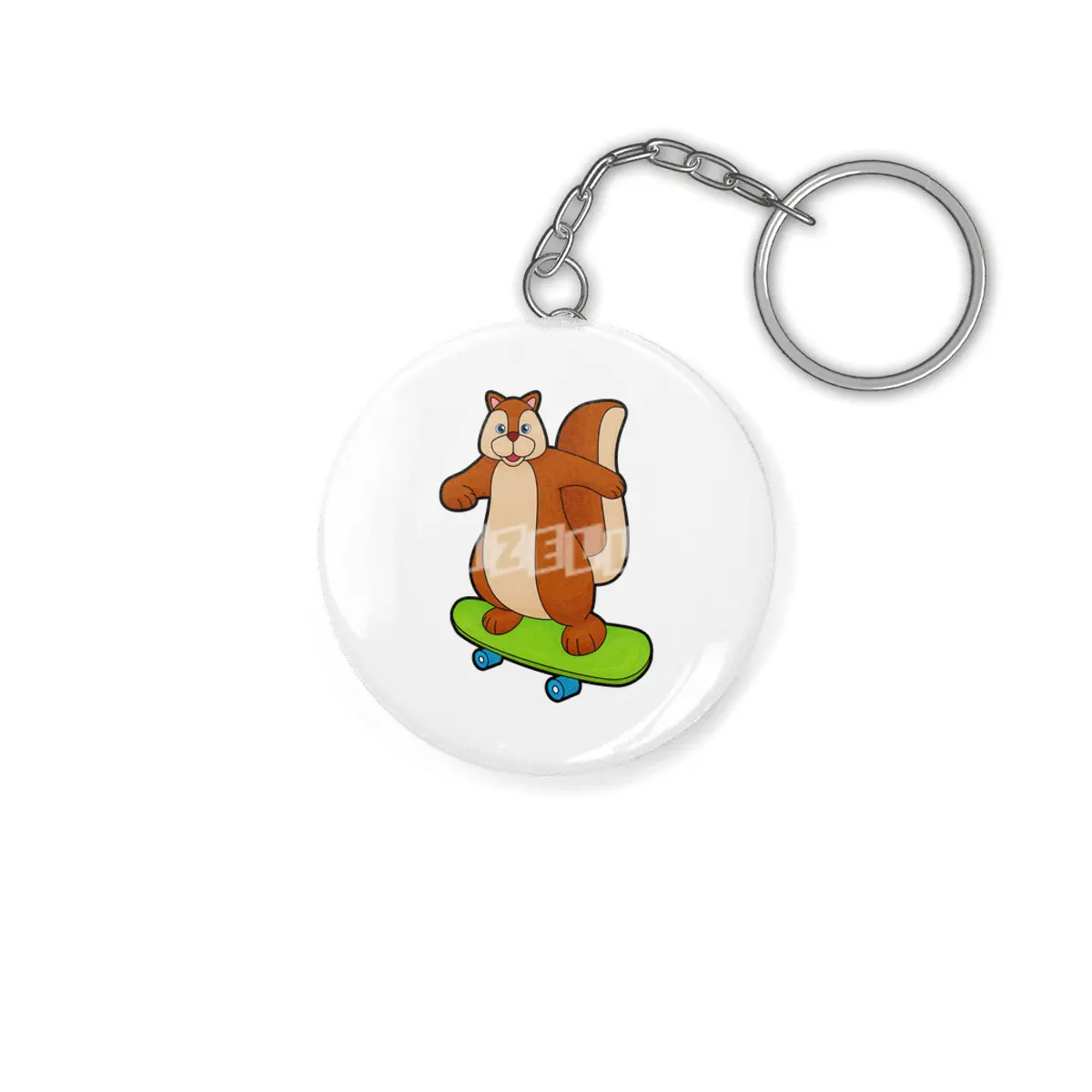 Squirrel as Skater with Skateboard Anahtarlık