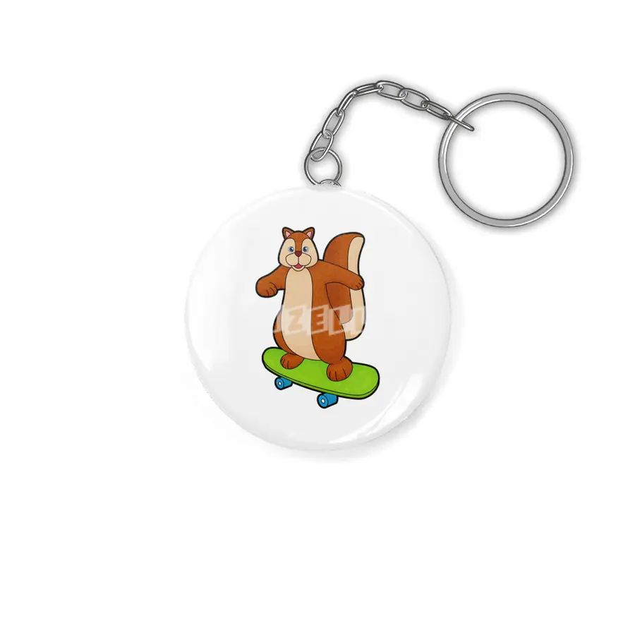 Squirrel as Skater with Skateboard Anahtarlık