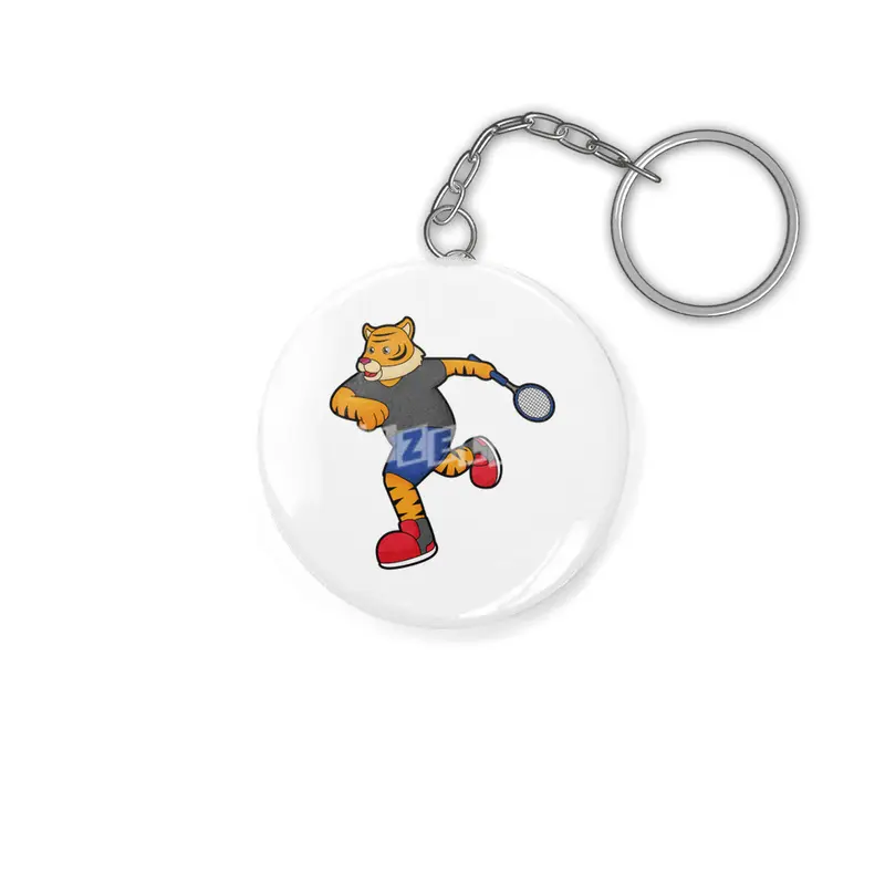 Tiger as Tennis player with Tennis racket Anahtarlık