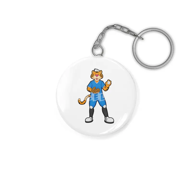Tiger at Baseball with Baseball glove & Cap Anahtarlık