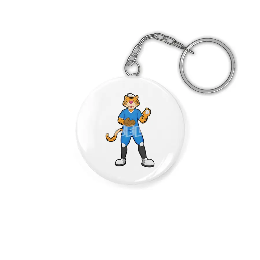 Tiger at Baseball with Baseball glove & Cap Anahtarlık