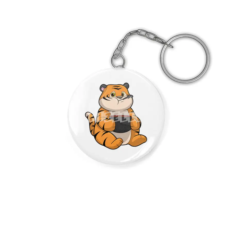 Tiger at Eating with Bowl Anahtarlık