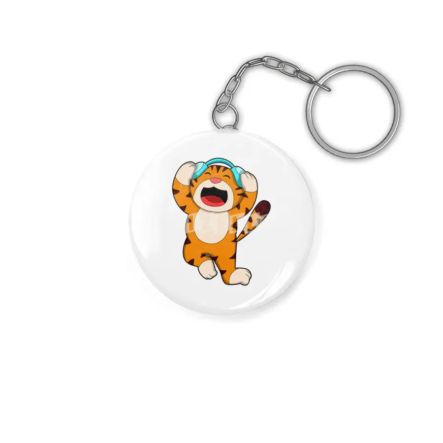 Tiger at Music with Headphone Anahtarlık