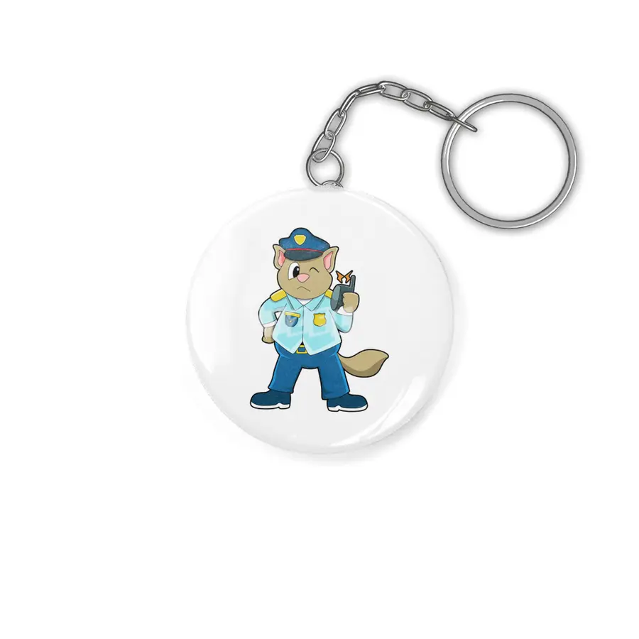 Tomcat as Police officer with Uniform & Microphone Anahtarlık