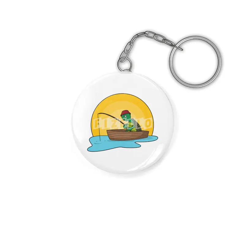 Turtle as Angler in Boat Anahtarlık