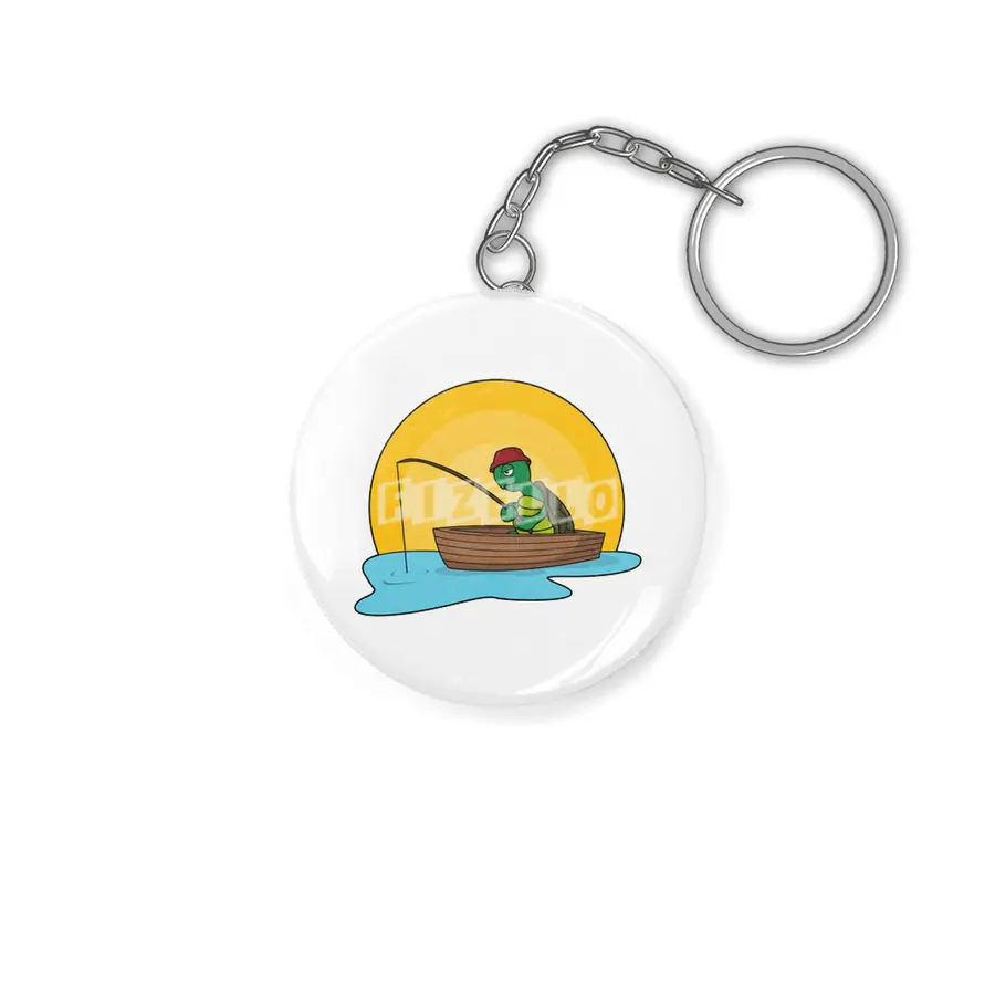 Turtle as Angler in Boat Anahtarlık