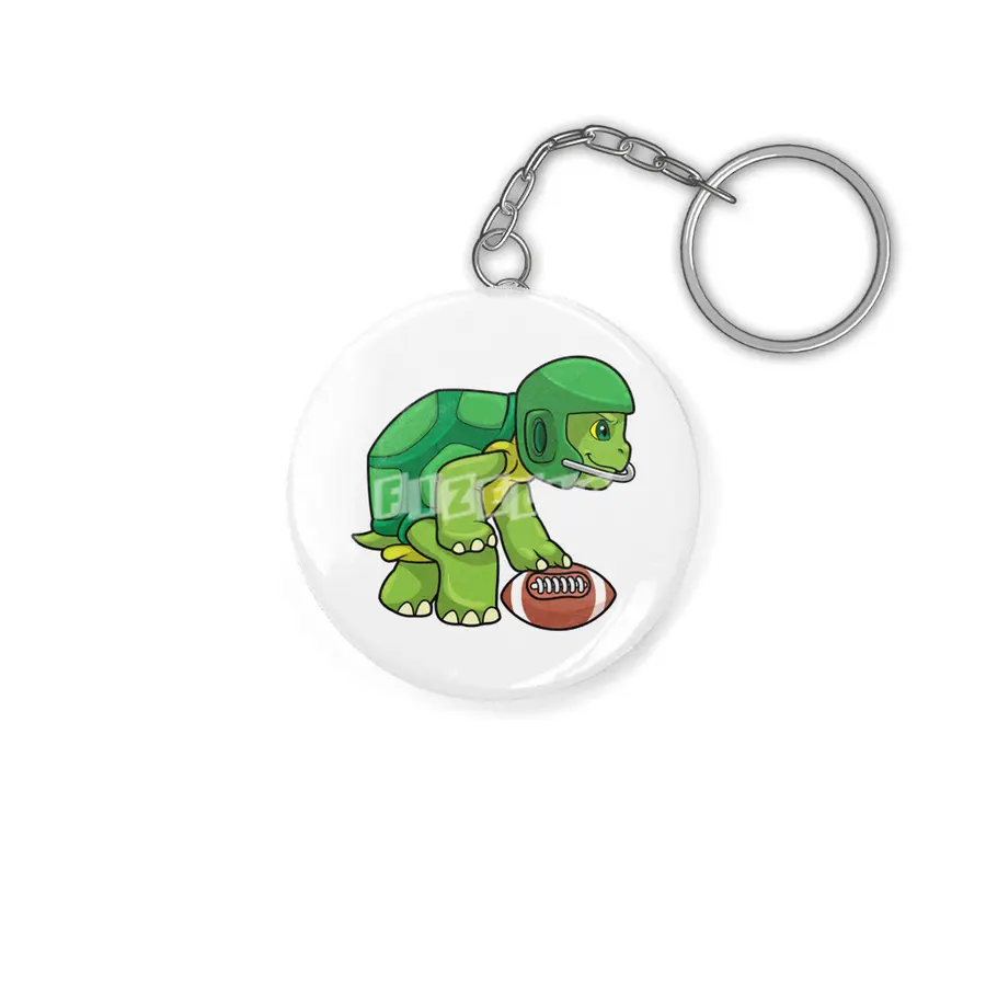 Turtle at Sports with Football & Helmet Anahtarlık