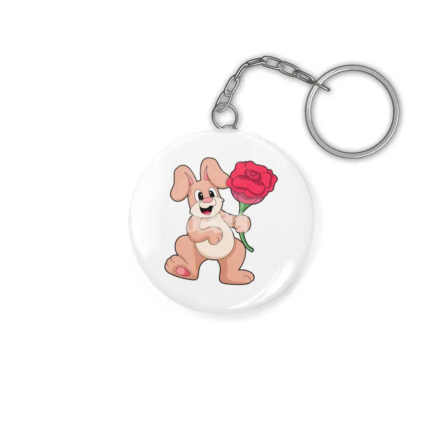 Rabbit with red Rose Anahtarlık