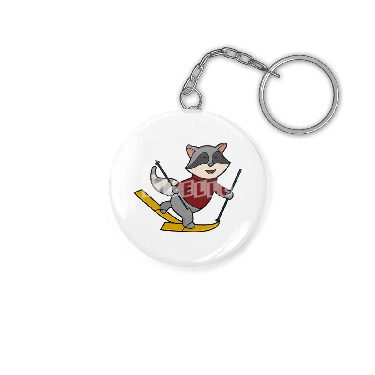 Raccoon as Skier with Skis and Ski poles Anahtarlık