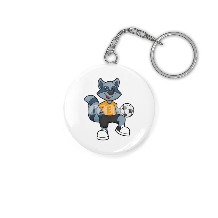 Racoon as Soccer player with Soccer ball Anahtarlık