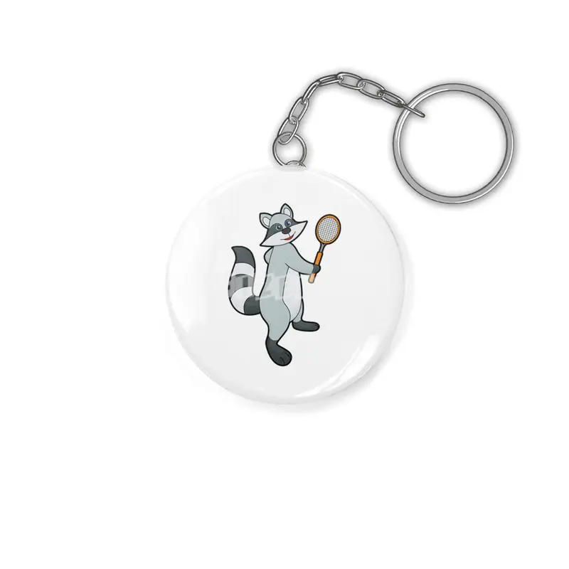 Racoon as Tennis player with Tennis racket Anahtarlık